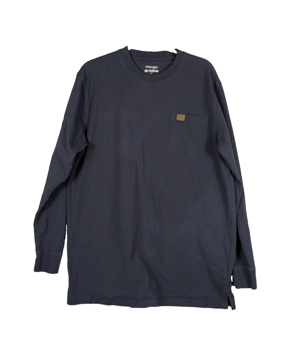 Wrangler Riggs Workwear Mens Long Sleeve Pocket T-Shirt Large Tall Navy Blue
